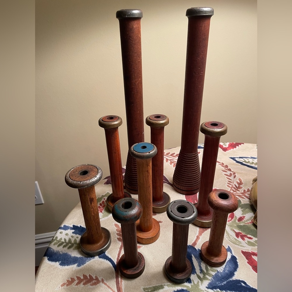 Vintage wooden textile mill bobbins